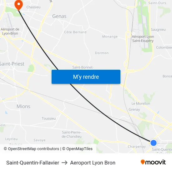 Saint-Quentin-Fallavier to Aeroport Lyon Bron map