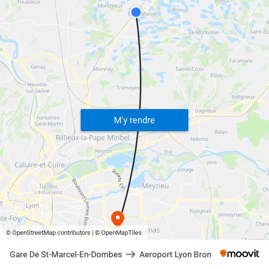 Gare De St-Marcel-En-Dombes to Aeroport Lyon Bron map