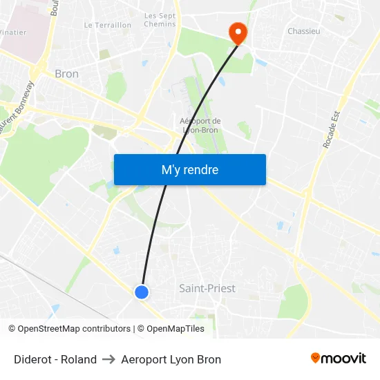 Diderot - Roland to Aeroport Lyon Bron map
