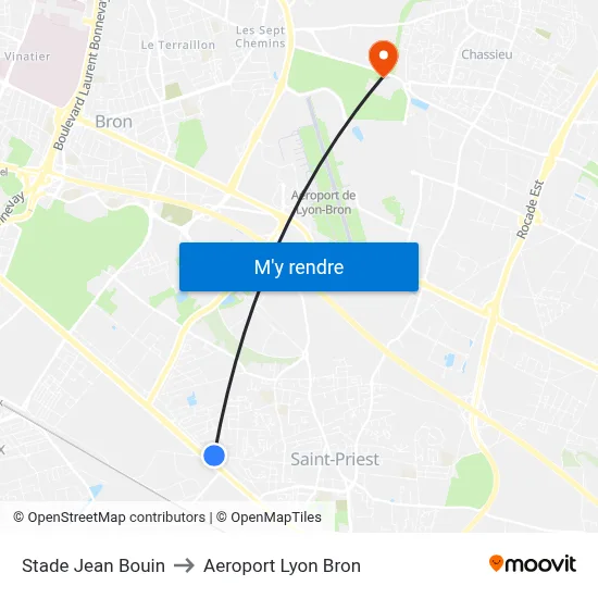 Stade Jean Bouin to Aeroport Lyon Bron map