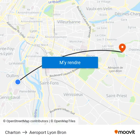 Charton to Aeroport Lyon Bron map