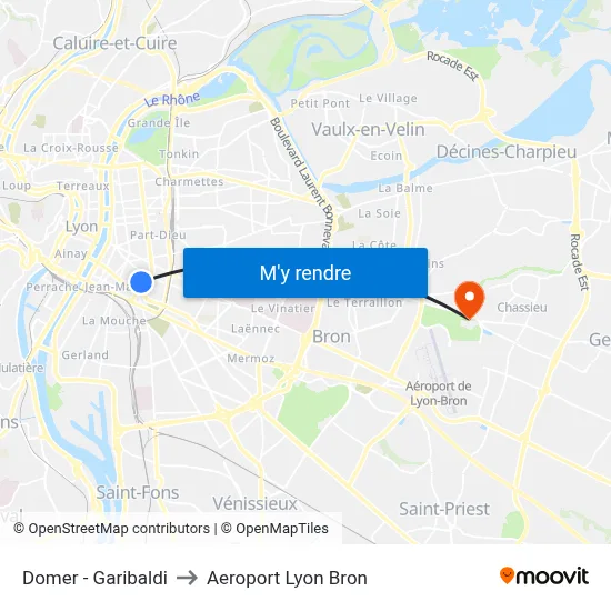 Domer - Garibaldi to Aeroport Lyon Bron map