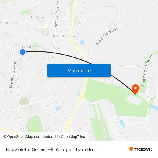 Brossolette Genas to Aeroport Lyon Bron map