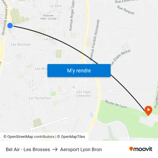 Bel Air - Les Brosses to Aeroport Lyon Bron map