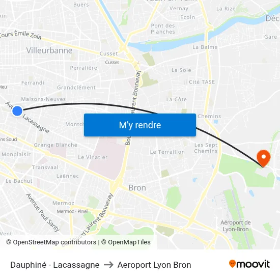 Dauphiné - Lacassagne to Aeroport Lyon Bron map