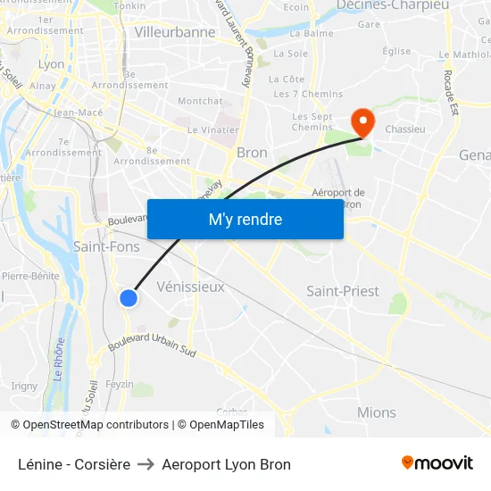 Lénine - Corsière to Aeroport Lyon Bron map
