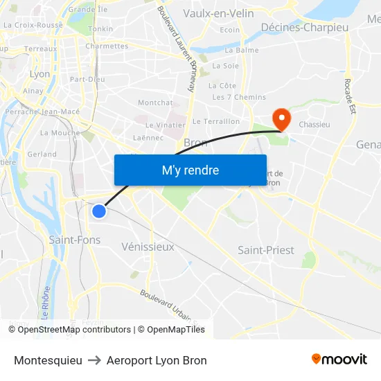 Montesquieu to Aeroport Lyon Bron map