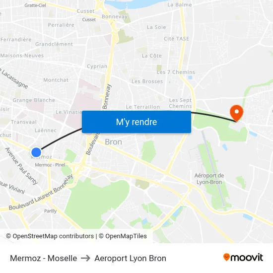 Mermoz - Moselle to Aeroport Lyon Bron map