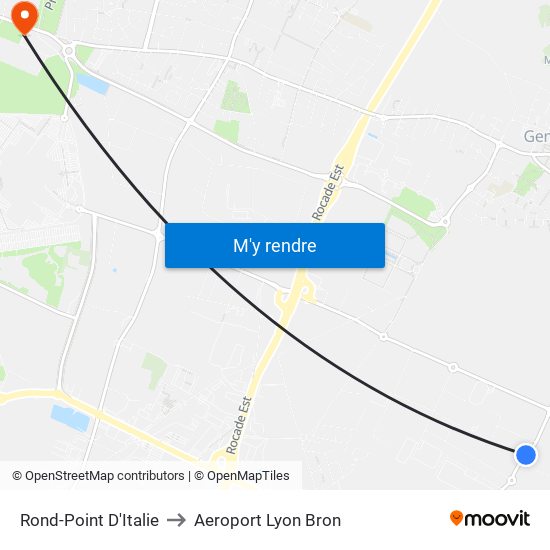 Rond-Point D'Italie to Aeroport Lyon Bron map