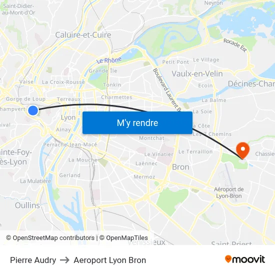 Pierre Audry to Aeroport Lyon Bron map