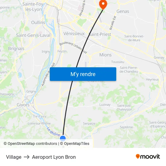 Village to Aeroport Lyon Bron map