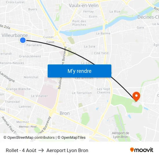 Rollet - 4 Août to Aeroport Lyon Bron map