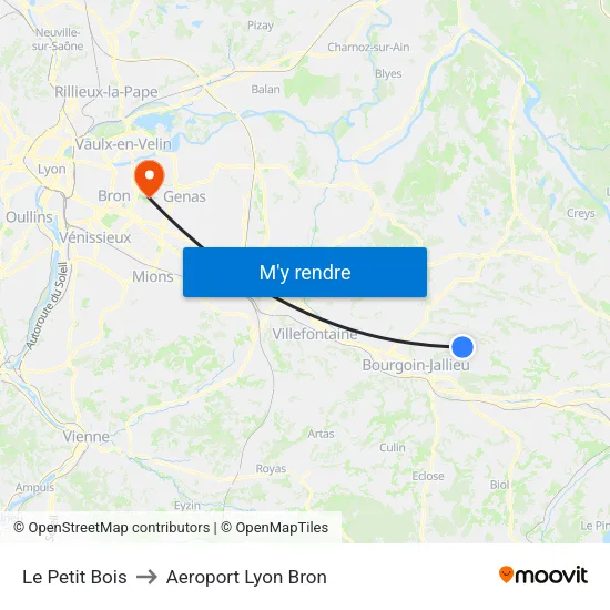 Le Petit Bois to Aeroport Lyon Bron map