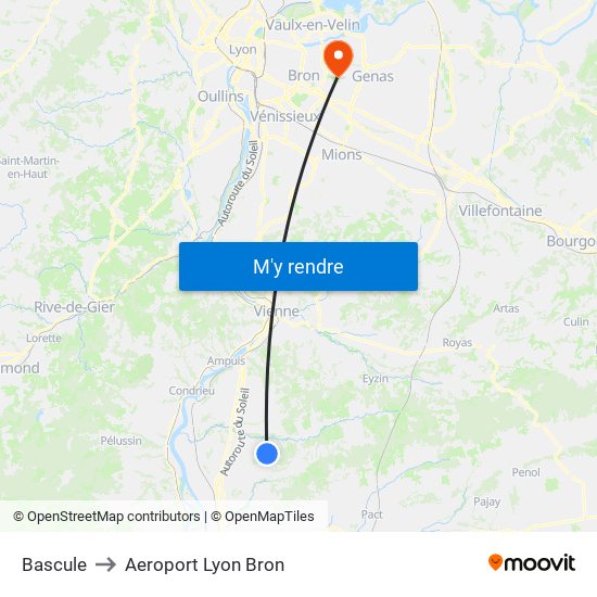 Bascule to Aeroport Lyon Bron map