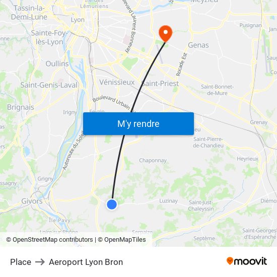 Place to Aeroport Lyon Bron map