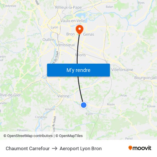 Chaumont Carrefour to Aeroport Lyon Bron map