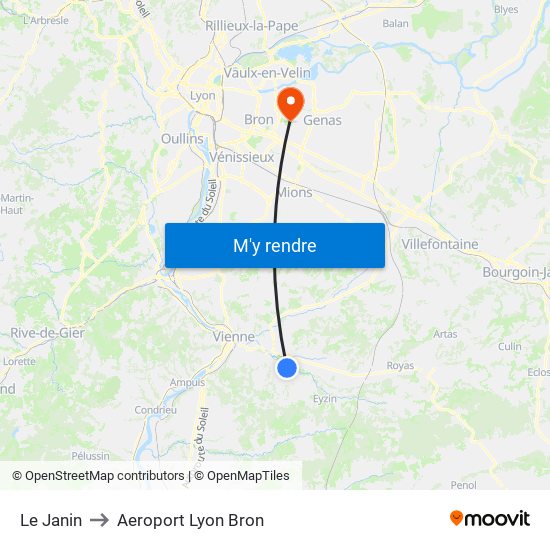 Le Janin to Aeroport Lyon Bron map