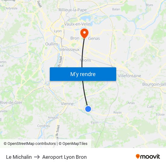 Le Michalin to Aeroport Lyon Bron map