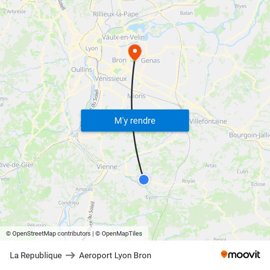 La Republique to Aeroport Lyon Bron map