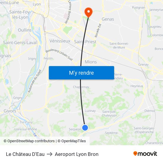 Le Château D'Eau to Aeroport Lyon Bron map