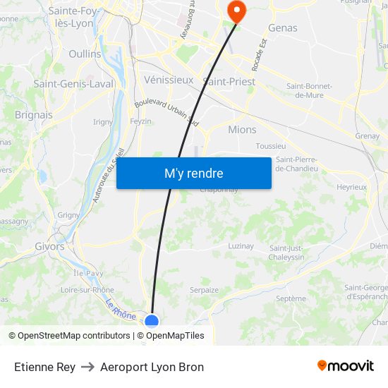 Etienne Rey to Aeroport Lyon Bron map