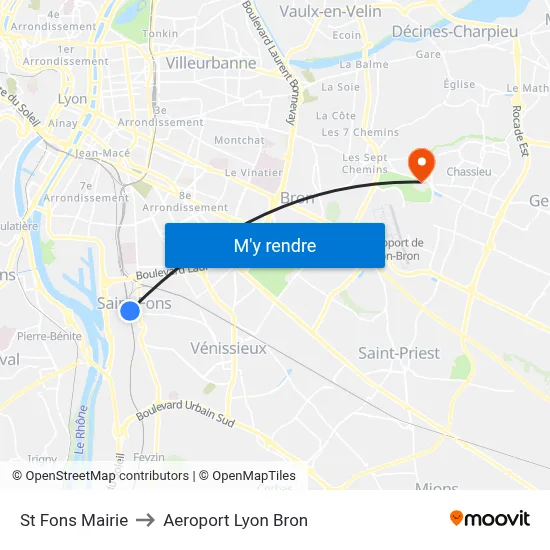 St Fons Mairie to Aeroport Lyon Bron map