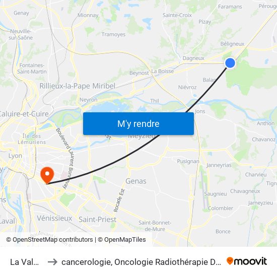 La Valbonne to cancerologie, Oncologie Radiothérapie Dr Vincent Mammar map