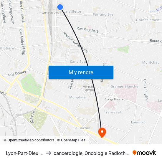Lyon-Part-Dieu Gare Routière to cancerologie, Oncologie Radiothérapie Dr Vincent Mammar map