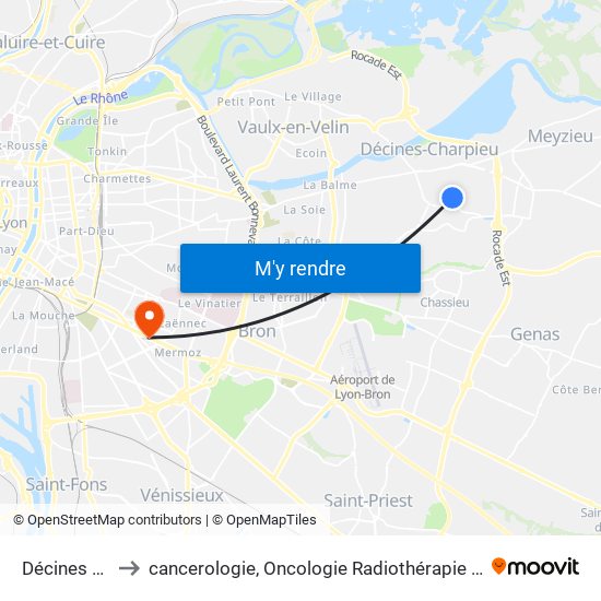 Décines Verdun to cancerologie, Oncologie Radiothérapie Dr Vincent Mammar map