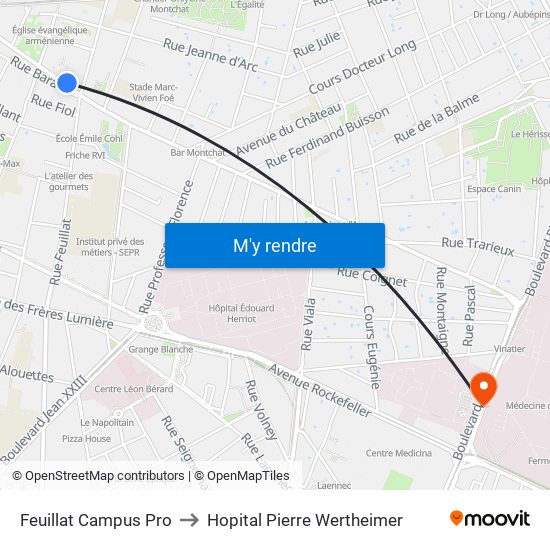 Feuillat Campus Pro to Hopital Pierre Wertheimer map