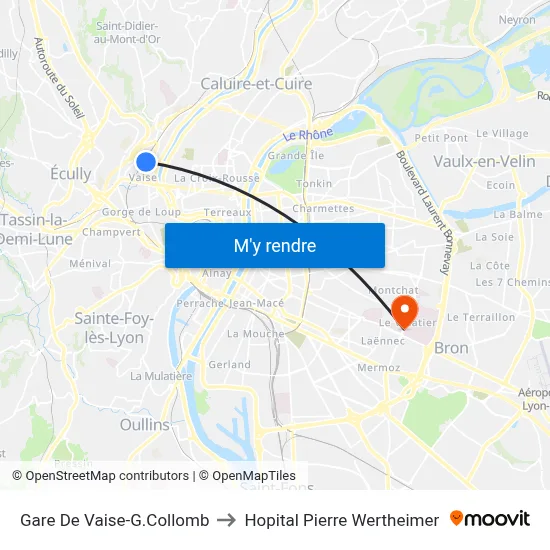 Gare De Vaise-G.Collomb to Hopital Pierre Wertheimer map