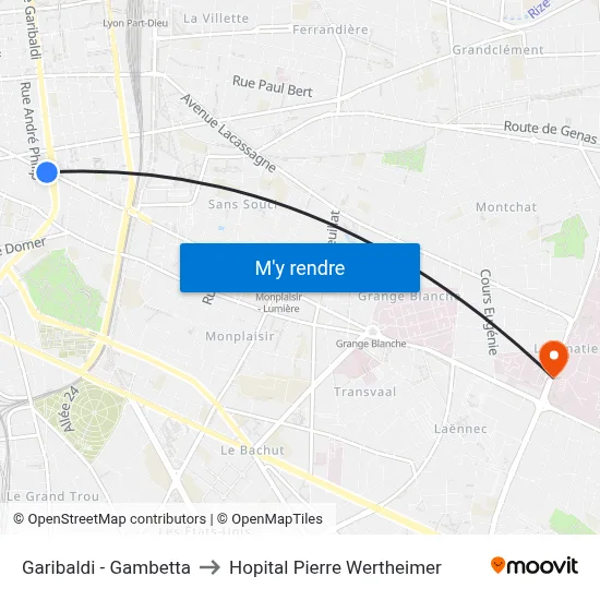 Garibaldi - Gambetta to Hopital Pierre Wertheimer map