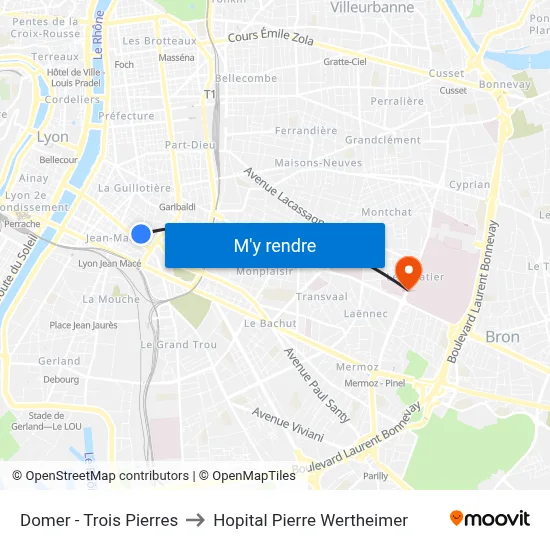 Domer - Trois Pierres to Hopital Pierre Wertheimer map