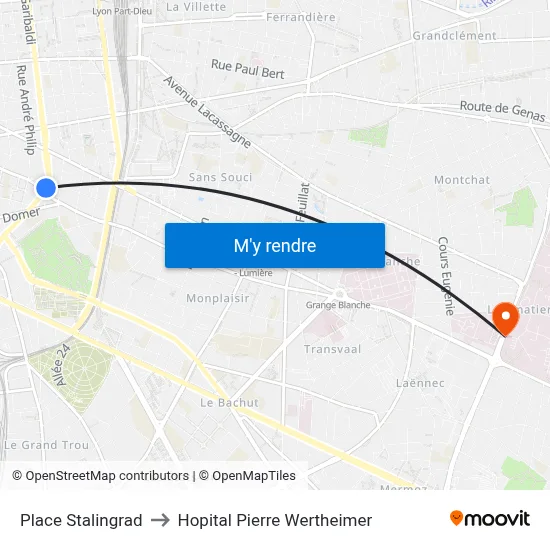 Place Stalingrad to Hopital Pierre Wertheimer map