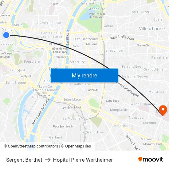 Sergent Berthet to Hopital Pierre Wertheimer map