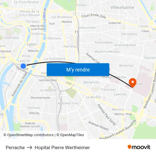 Perrache to Hopital Pierre Wertheimer map