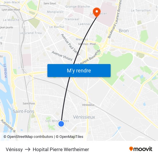 Vénissy to Hopital Pierre Wertheimer map