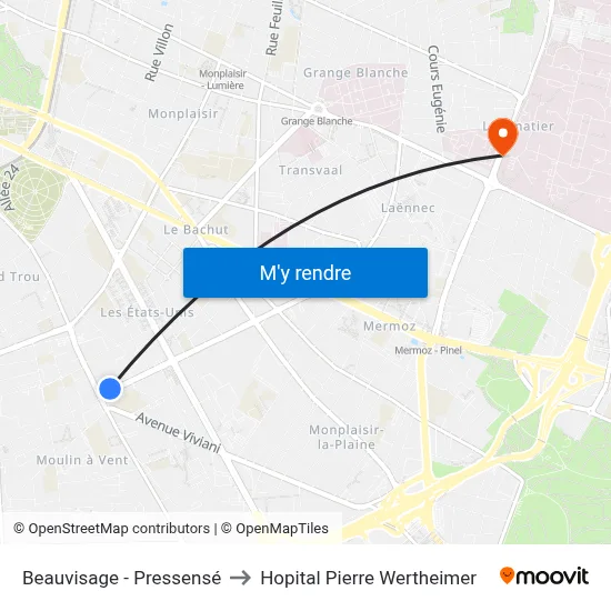 Beauvisage - Pressensé to Hopital Pierre Wertheimer map