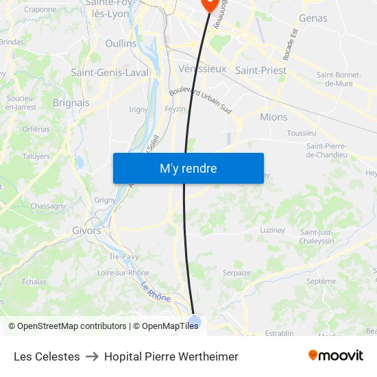 Les Celestes to Hopital Pierre Wertheimer map