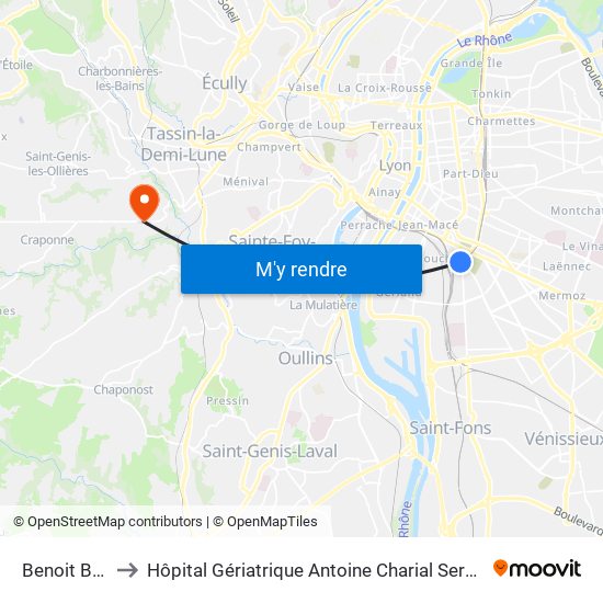 Benoit Bernard to Hôpital Gériatrique Antoine Charial Services Administratifs map