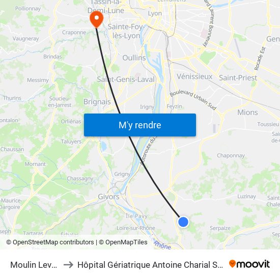 Moulin Leveau / Lot to Hôpital Gériatrique Antoine Charial Services Administratifs map