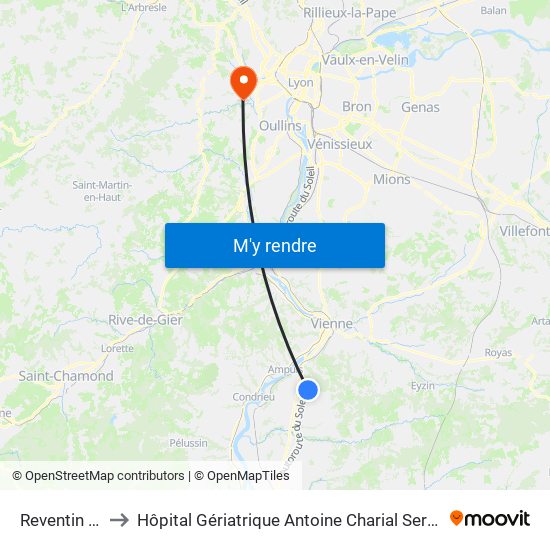 Reventin Centre to Hôpital Gériatrique Antoine Charial Services Administratifs map