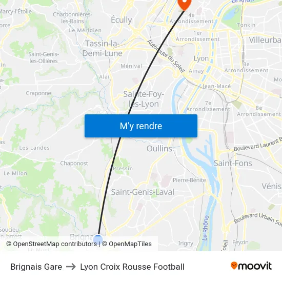 Brignais Gare to Lyon Croix Rousse Football map