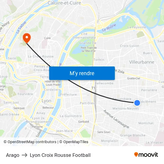 Arago to Lyon Croix Rousse Football map