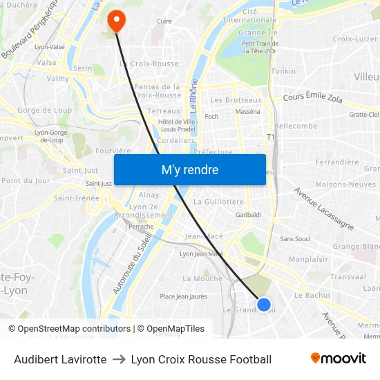 Audibert Lavirotte to Lyon Croix Rousse Football map