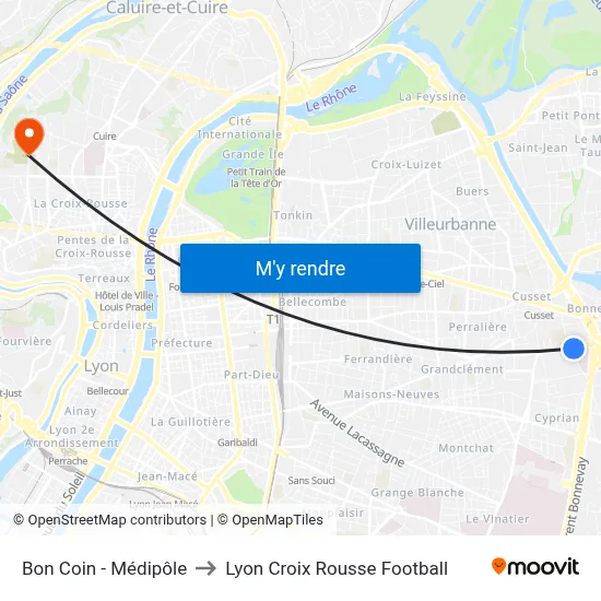 Bon Coin - Médipôle to Lyon Croix Rousse Football map