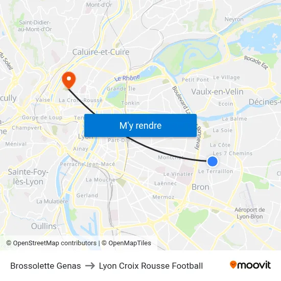Brossolette Genas to Lyon Croix Rousse Football map