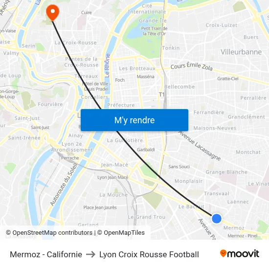 Mermoz - Californie to Lyon Croix Rousse Football map