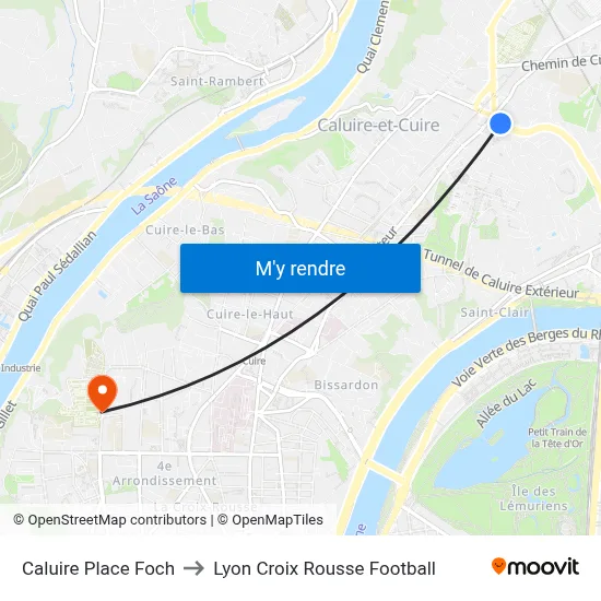 Caluire Place Foch to Lyon Croix Rousse Football map