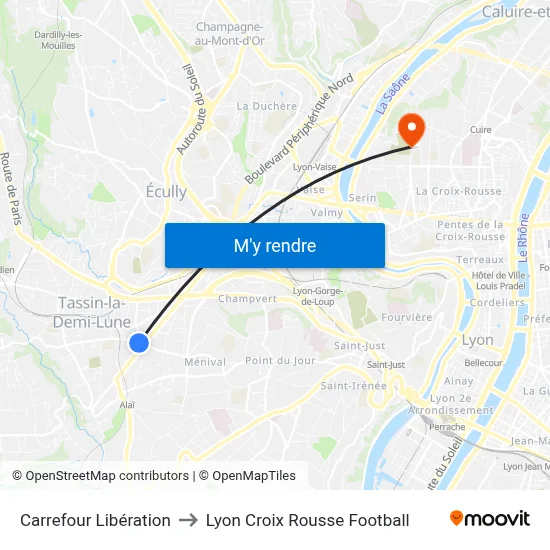 Carrefour Libération to Lyon Croix Rousse Football map